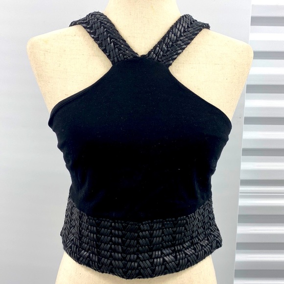 Bebe Halter Crop Top with Vegan Leather trim - Medium - Picture 14 of 15